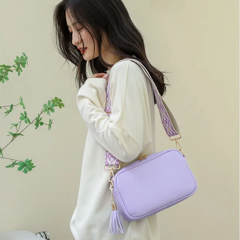 FUNMARDI Female Shoulder Bag Fashion Tassel Designer Woven Wide Strap Crossbody Bag For Women Square Bag PU Leather Bag WLHB3303