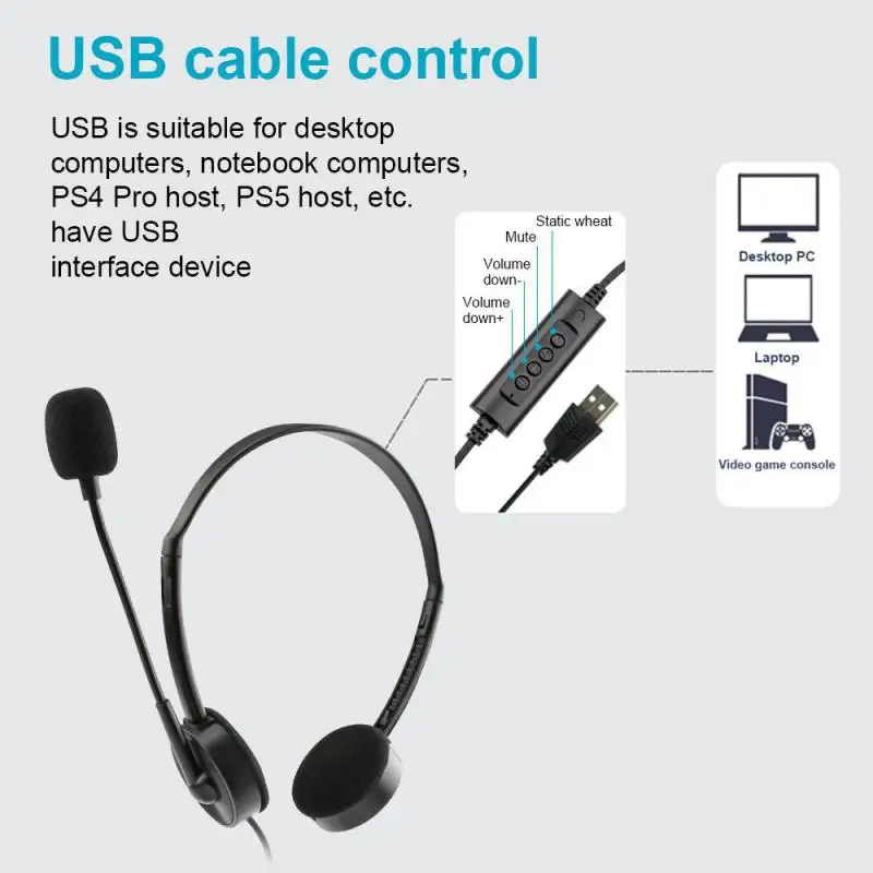 

USB Wired Headset With Noise Cancelling Microphone On Ear Computer Headphone Call Center Earphone Volume Control Speaker Perfect