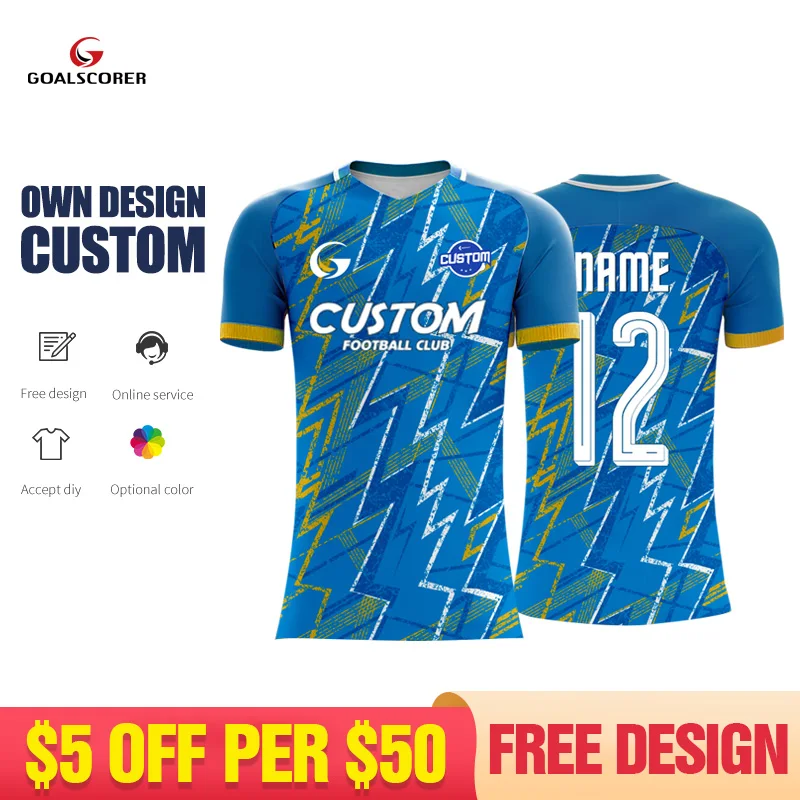 

Sublimation Customize 100% Polyester Own Design Club Team Training Football Jersey Kits Breathable Soccer Uniform Shirt For Mens