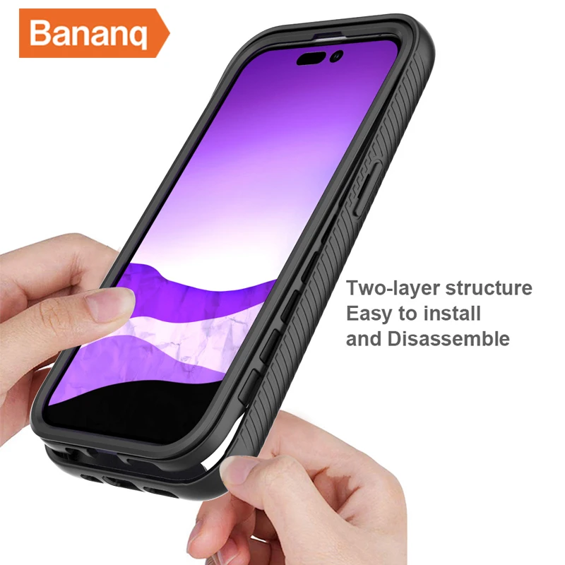 

Bananq 360 Full Body Armor Shockproof Phone Case For iPhone 11 12 Pro XS Max X XR Anti-slip Clear Cover