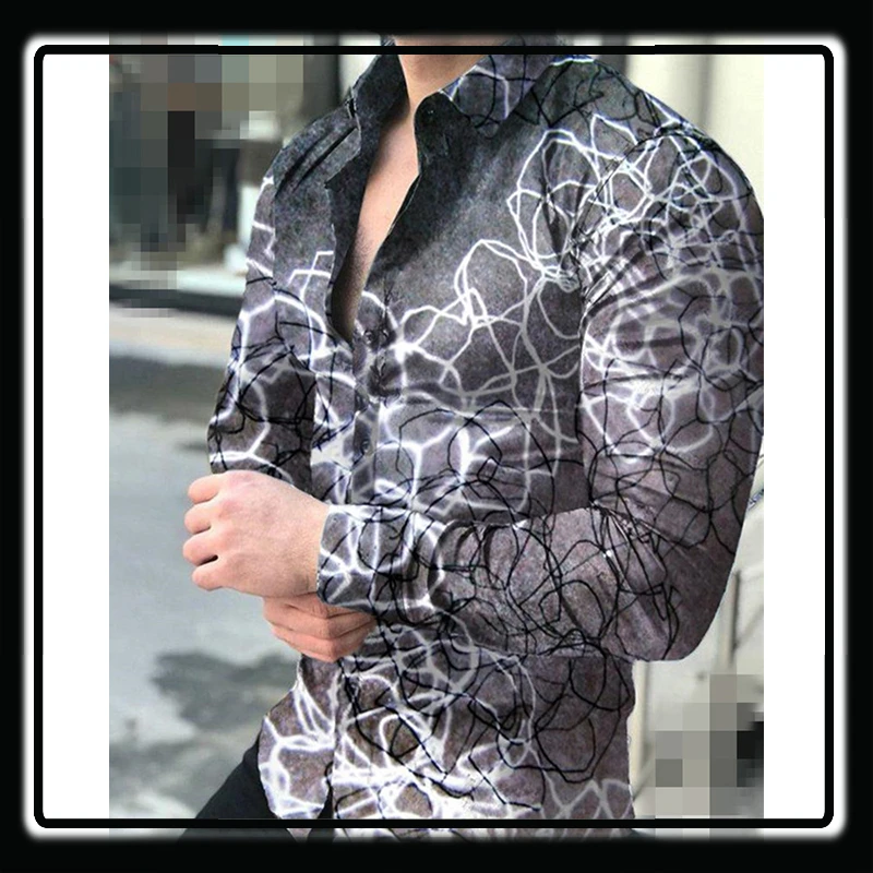 Social Luxury Men Shirts Turn-down Collar Buttoned Shirt Long Sleeve Tops Mens Clothes Slim Fit Party Cardigan Print Rose Casual
