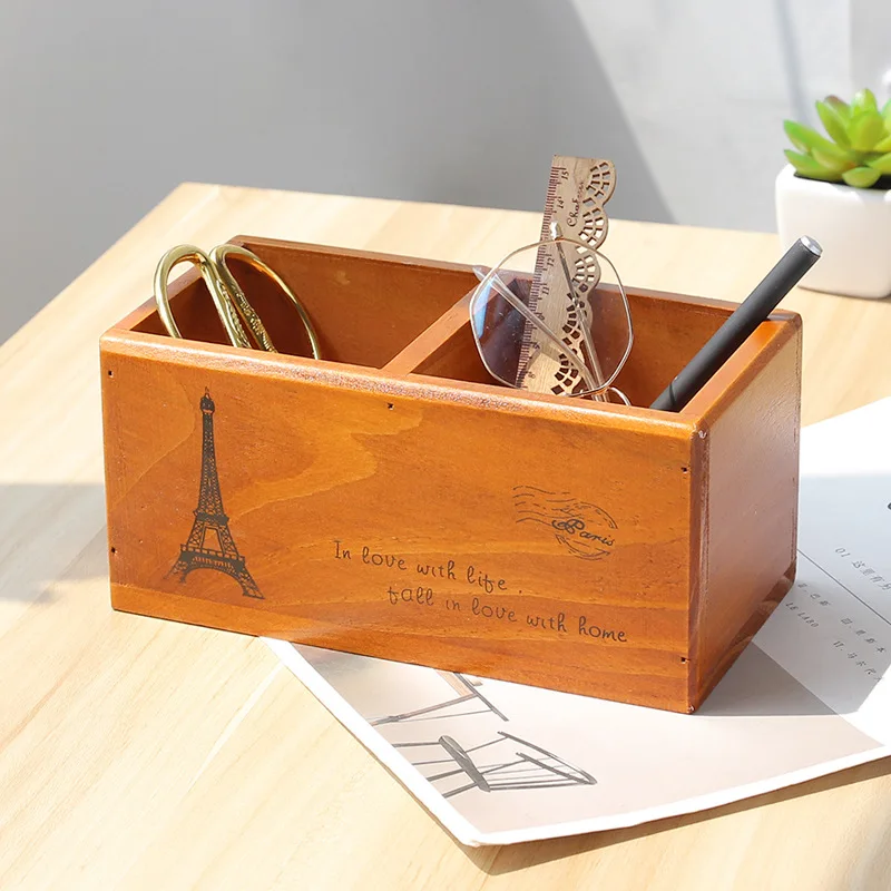 

Retro Desktop Remote Control Storage Box Home Living Room Sundries Cosmetics Storage Finishing Box storage containers