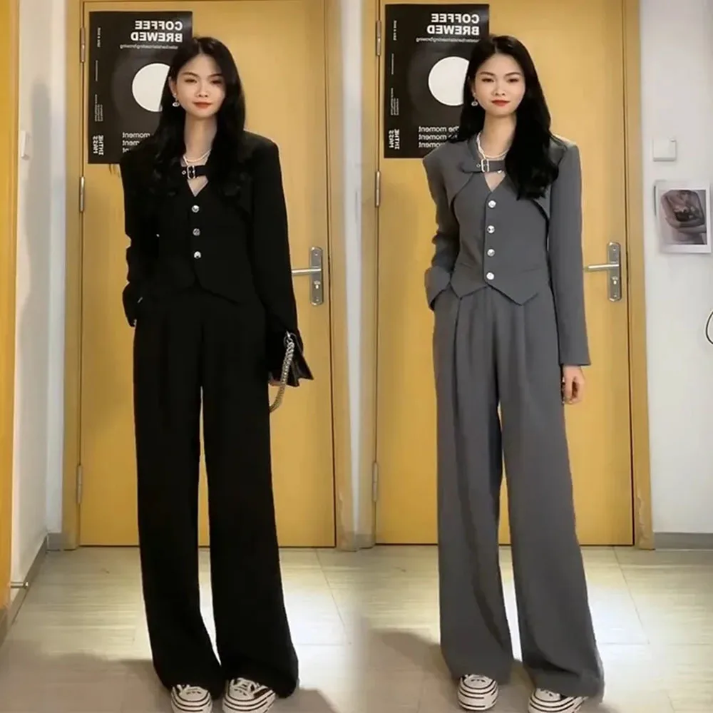 Женский офисный костюм из трех предметов повседневные брюки и жакет с длинным
