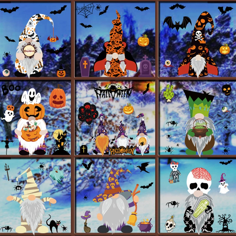 

LuanQI 9PCS Horror Devil Pumpkin Party Decoration Haloween Bat Ghost Window Stickers Witch Mural Party Supplies Trick or Treat