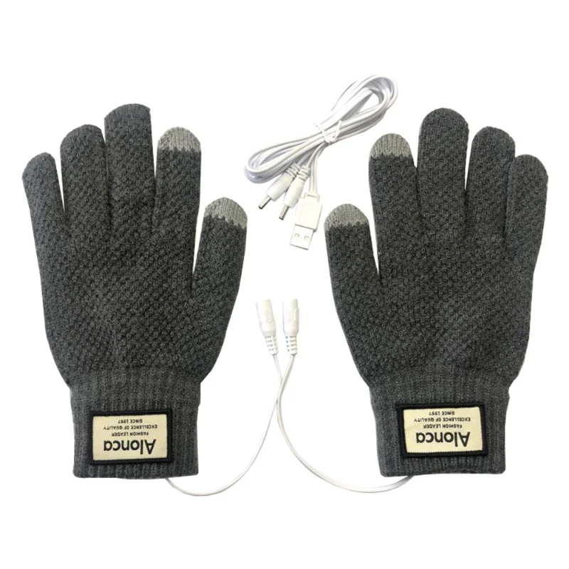 

USB Electric Heated Gloves 45° Heating Winter Thickened Full Fingger Gloves Knitted Mittens Men Women Outdoor Thermal Equipment