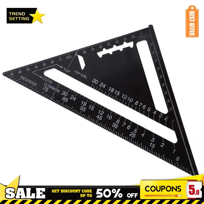 

LAMEZIA 7 Inch imperial/Metric Aluminum Alloy Black Oxidation Roofing Protractor Layout Guide Triangle Angle Ruler