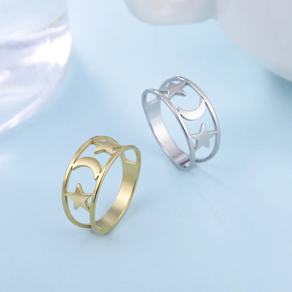 Kkjoy модные простые кольца из нержавеющей стали золотого цвета с полыми звездами и