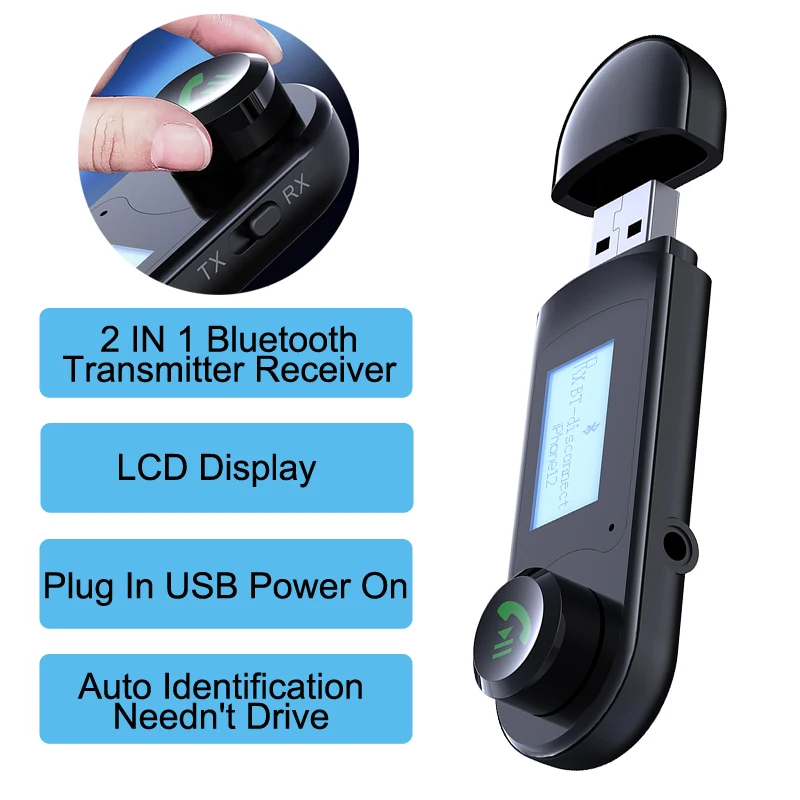 

TV USB Bluetooth Transmitter Receiver LCD Display 3.5MM AUX Wireless Stereo Audio Bluetooth 5.0 Adapter For Car PC TV Headphones