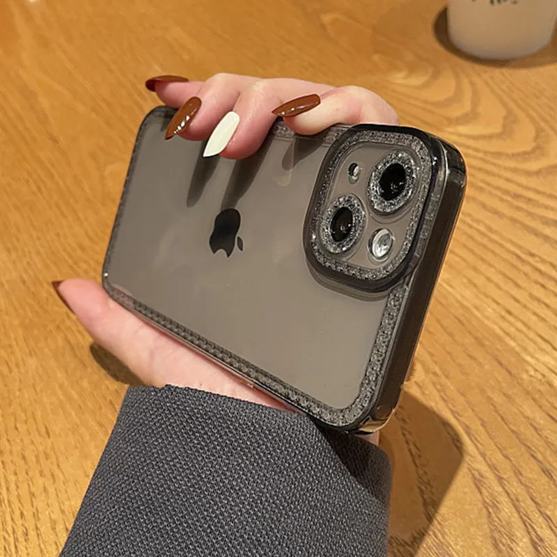 

Glitter Diamond Clear Shockproof Phone Case For iphone 11 12 13 Pro Max X Xs 7 8 Plus XR Bilng Rhinestone Camera Protective Capa