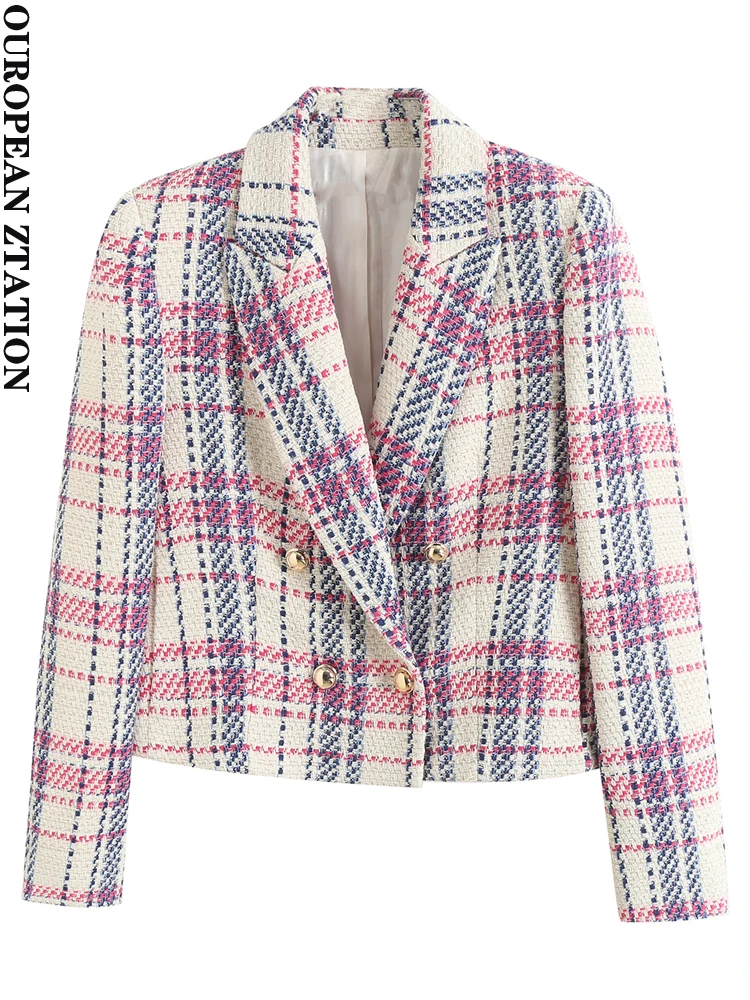 

PAILETE Women 2023 fashion double breasted tweed blazer coat vintage long sleeve female outerwear chic vestes femmes