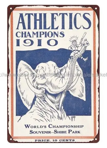 жестяная вывеска 1910 года бейсбольная спортивная программа (Oakland A&ampaposs)