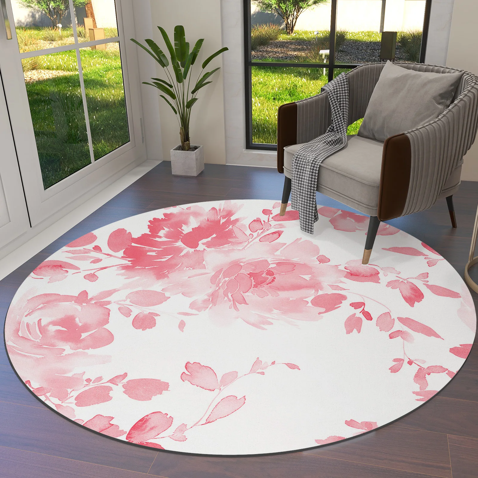

Розовый акварельный цветочный круглый коврик, ковры для гостиной, большой круглый Противоскользящий напольный коврик, украшение для дома, спальни, детской комнаты