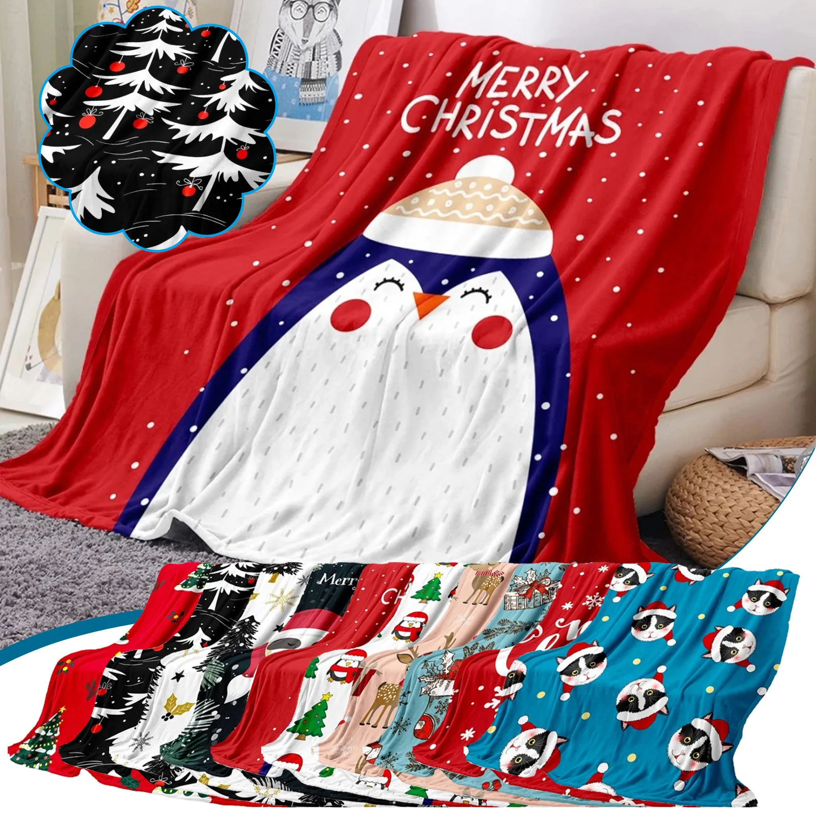 

Christmas Throw Blanket Winter Plush Lightweight Hugging Blanket For Beds Sofa New Year Gift Christmas Travel Party Decoration