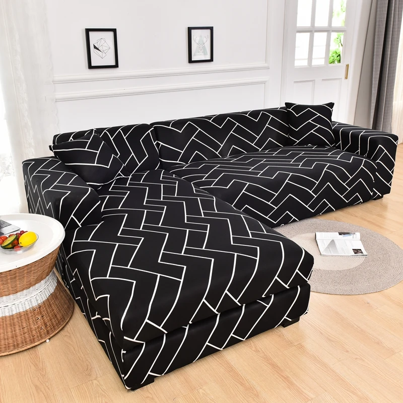 

Square lattice printed couch cover sofa cover elastic slipcovers for pets chaselong protector L shape anti-dust machine washable