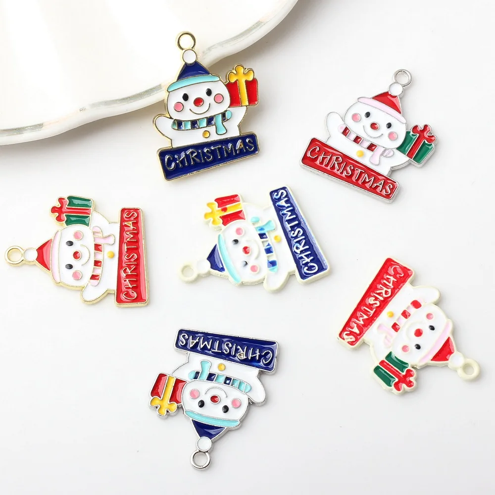 

10PCS Alloy Dripping Oil Colorful Christmas Holiday Christmas Snowman Pendant Materials Diy Earring Necklace Making Accessories