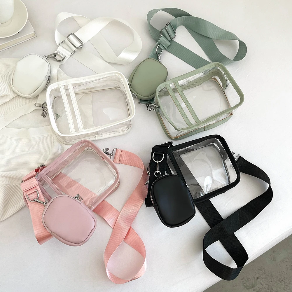 Female Crossbody bag Stadium Approved Transparent PVC Clear Phone Bag Fashion Casual Waterproof Adjustable Strap Shoulder Bags