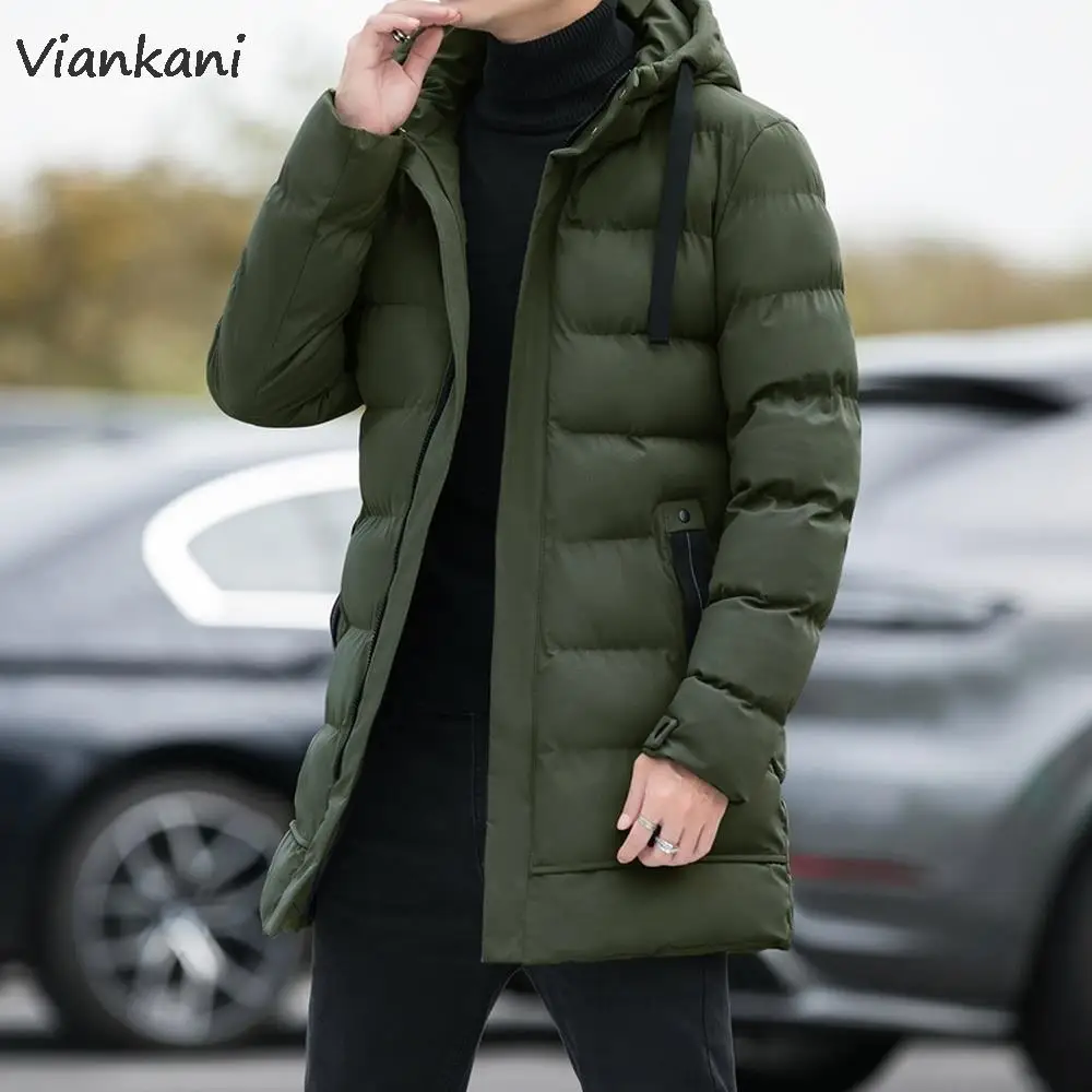 Men Long Puffer Jacket Autumn Parka Jacket With Hood Korean Fashion Slim Fit Long Jackets Men Cotton Padded Warm Coat 2022 Trend
