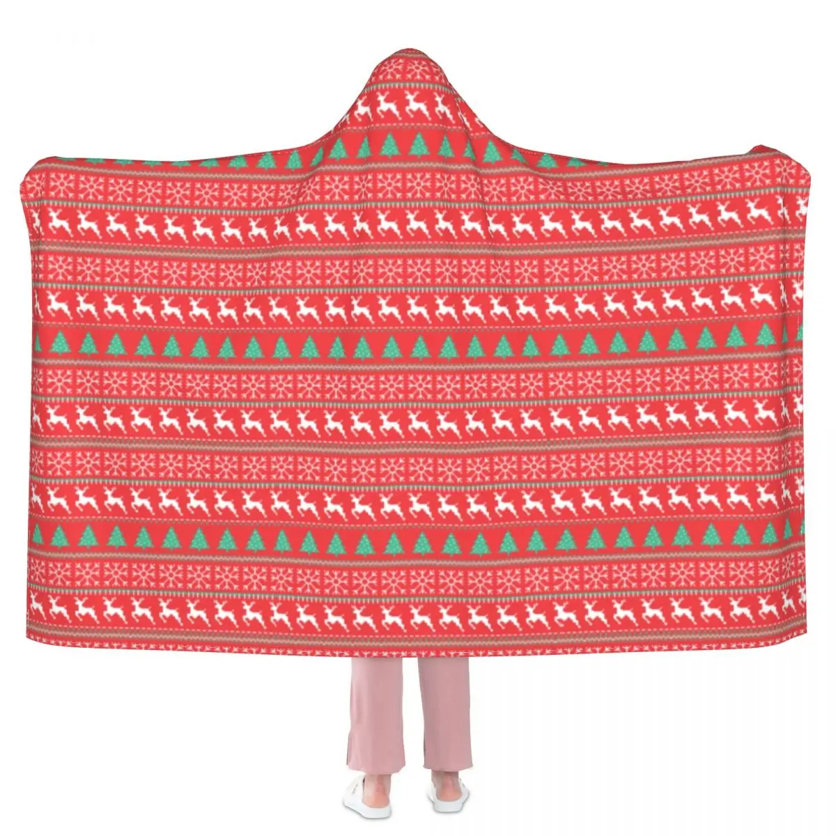 

Nordic Animal Blanket Christmas Print Fleece Cold Hoodie Blanket Super Soft Fashion Aesthetic Bedspread