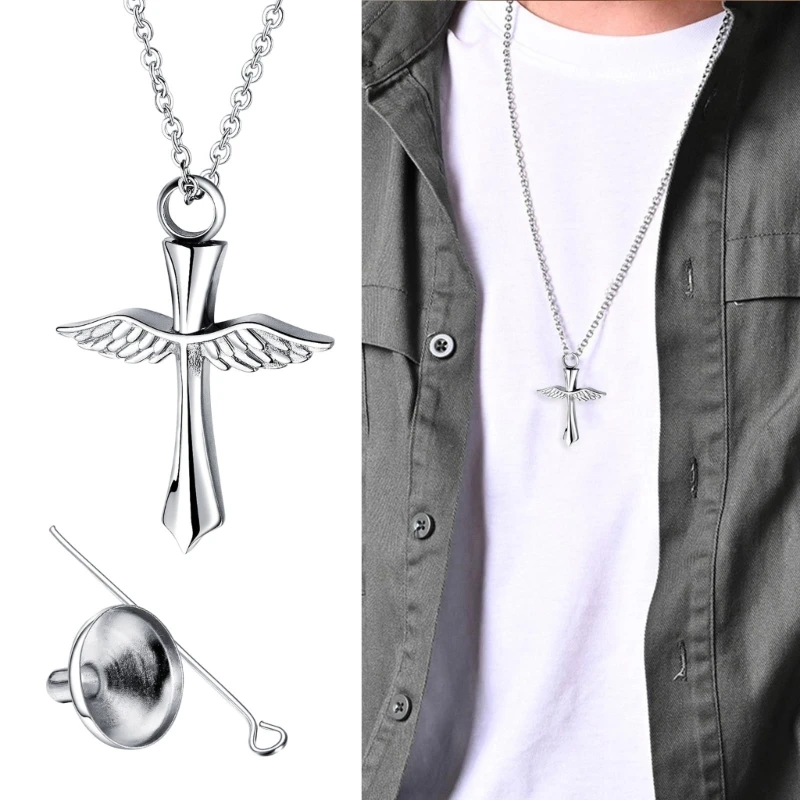 

Memorial Dog Urns Necklace Pet Cremation Urn Pendant Cat Urn Necklace with AngelsWing Pet Memory Keepsakes Urn Drop Shipping