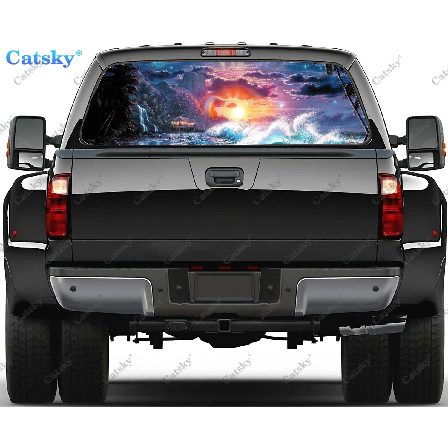 

Ocean Sunset Decoration Car Rear Window Sticker Windshield Decal Truck Rear Window Decal Universal Perforated Vinyl Graphic