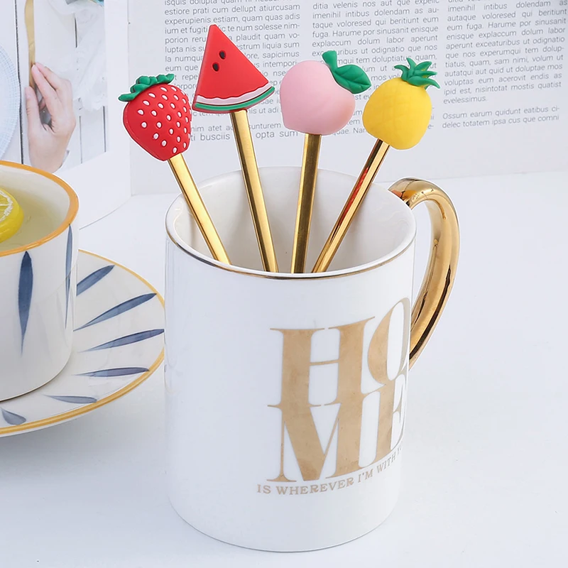 

Stainless Steel Spoon Fork Cartoon Fruit Macaron Dessert Spoons Fruit Forks Kids Set Kitchen Accessories