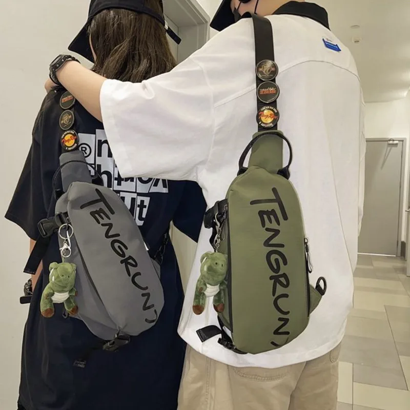 Women And Men's Chest Bag Student's Waist Bag Women's Messenger Bag Men Nylon Shoulder Bags Multiple Pockets Text Pattern Pack