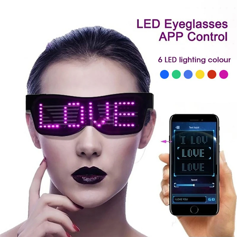 

Bluetooth Led Party Glasses Customized Languages USB Charge Flashing Luminous Eyewear C