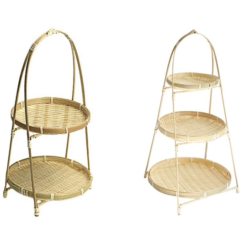 

2PCS Bread Food Storage Kitchen Decorate Round Plate Stand Container Storage Rack, Three Layers & Two Layers