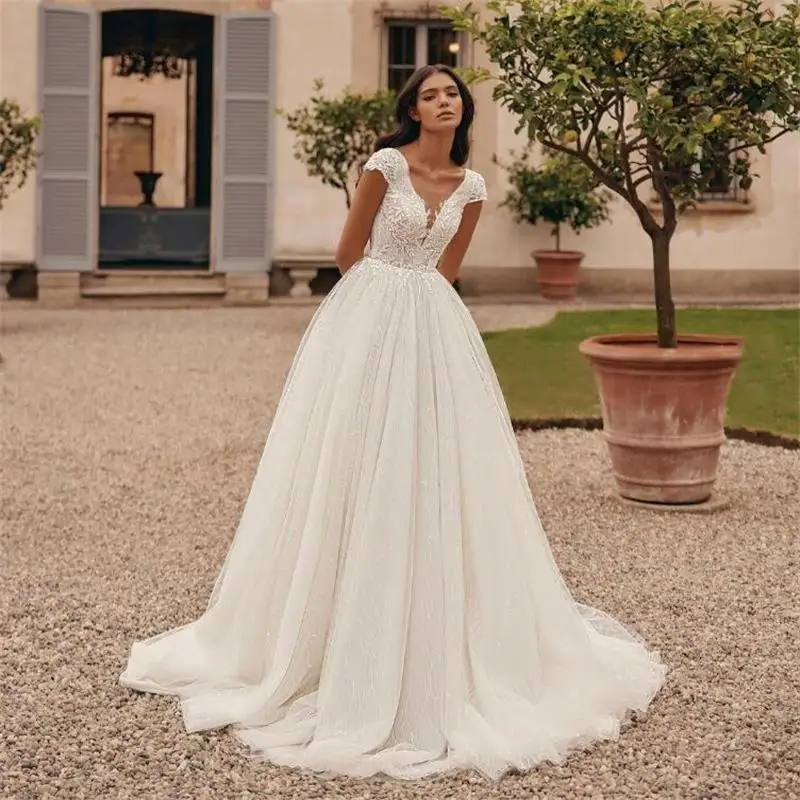 

Vintage Lace Wedding Dresses Backless Women Cap Sleeve Boho Vestido De Novia Tulle Floor Length Robes de Mariee