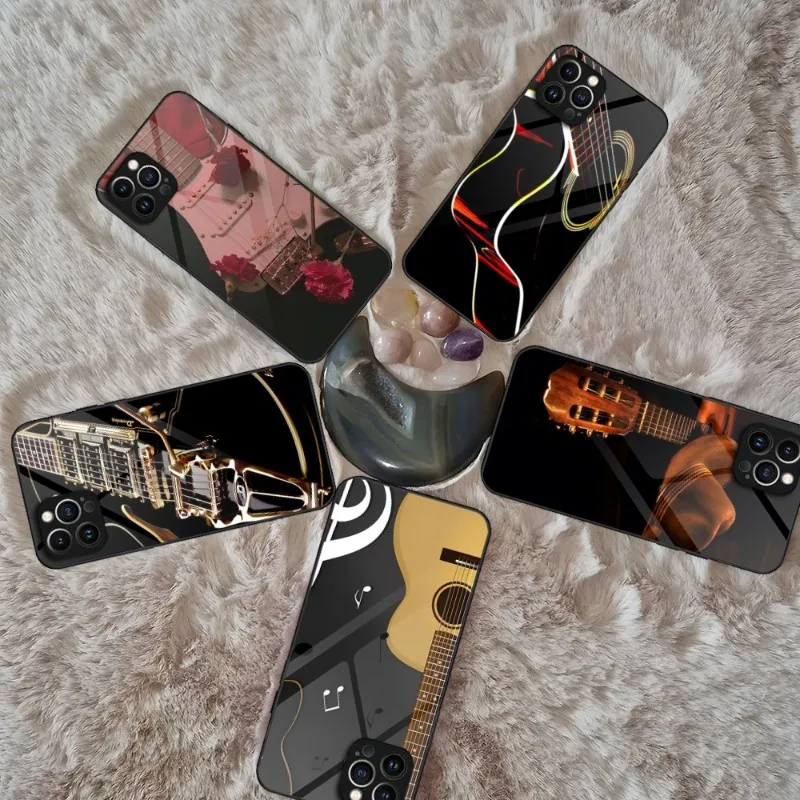 

Guitar Music Phone Case For IPhone 14 Pro 13 12 11 Mini X XS XR Max 8 7 6 Plus SE 2020 Glass Design Cove