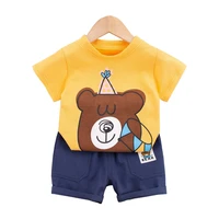 new summer baby suit children fashion cotton o neck boys bear cartoon t shirt shorts pocket toddler clothing kids tracksuits