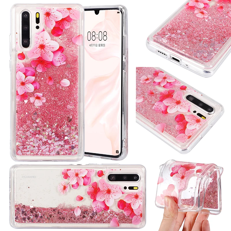 

Peach Liquid Quicksand Bling Sequins Phone Case for Huawei P 20 30 40 50 Pro Mate 20 30 40 Pro Nova 4 5i 6 7se 8