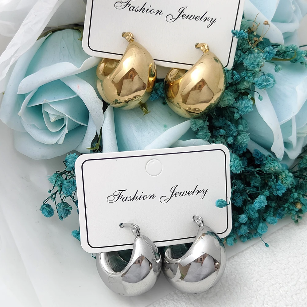 

Stainless Steel Chunky Hoop Earrings For Women Friends Vintage Gold Color Geometry Water Droplets Earrings Simple Party Jewelry
