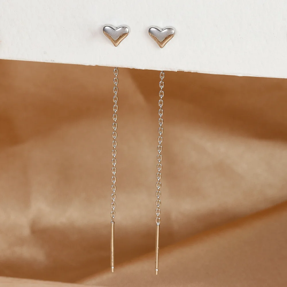 Серьги из серебра пробы в форме сердца с длинной кисточкой 2 шт.