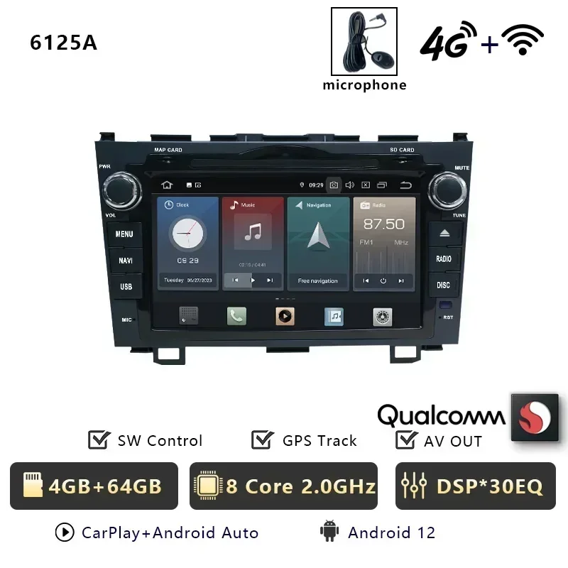 

Автомобильный радиоприемник CHSTEK для Honda CR-V 3 RE CRV 2006-2012 Carplay Bluetooth-навигация WIFI 4G 256G Мультимедийный плеер Android 13