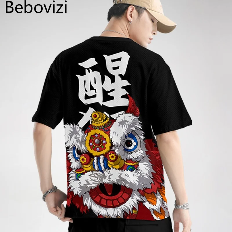 Japanese Anime Printed Streetwear T Shirts 2021 Summer Chinese Style Mens Casual Breathable Short Sleeve Tops Tees Male Tshirts