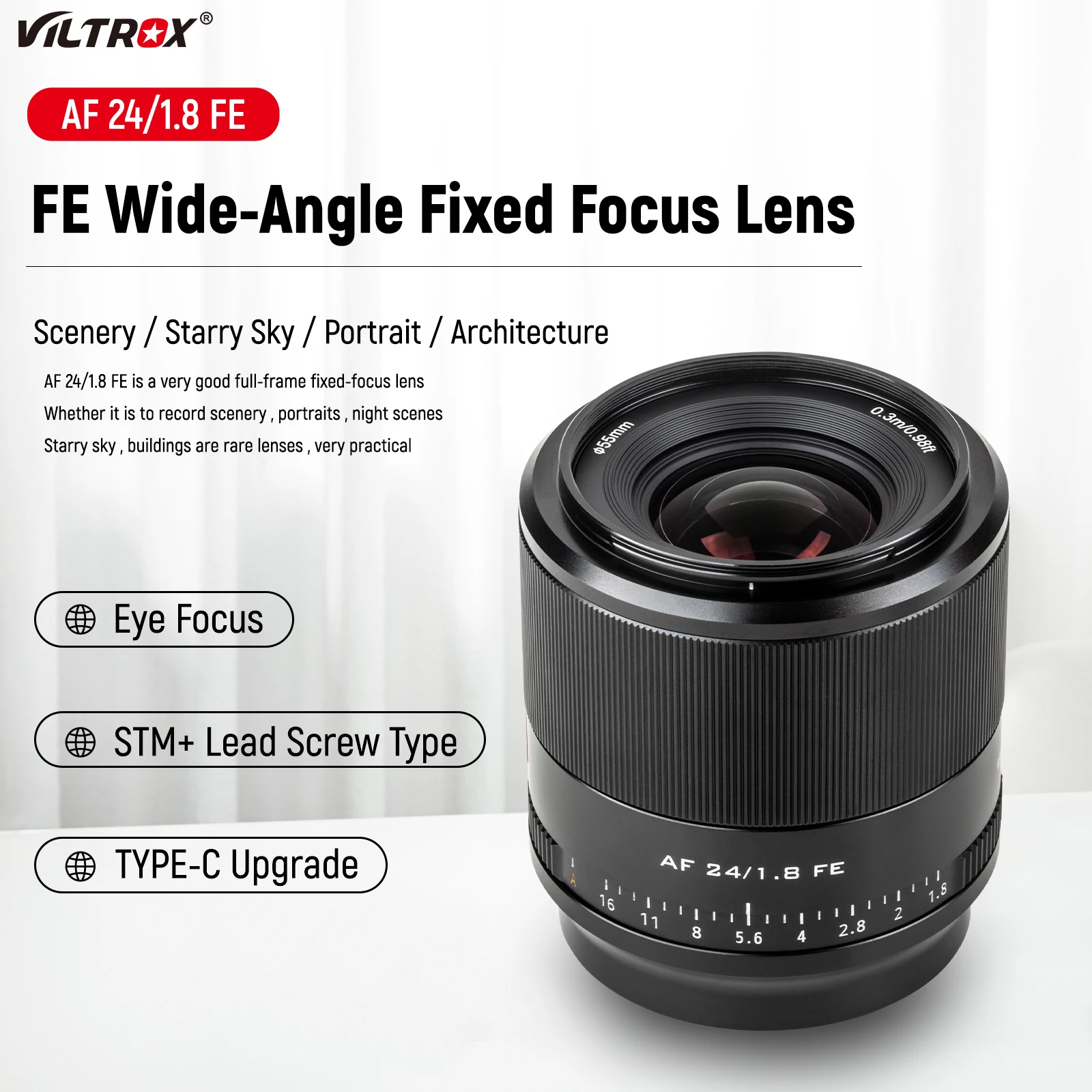 

VILTROX 23 мм 33 мм 56 мм F1.4 24 мм E F1.8 Автофокус Большая диафрагма AF фотообъектив для Sony E mount Sony Объектив A9 A6600 объектив камеры