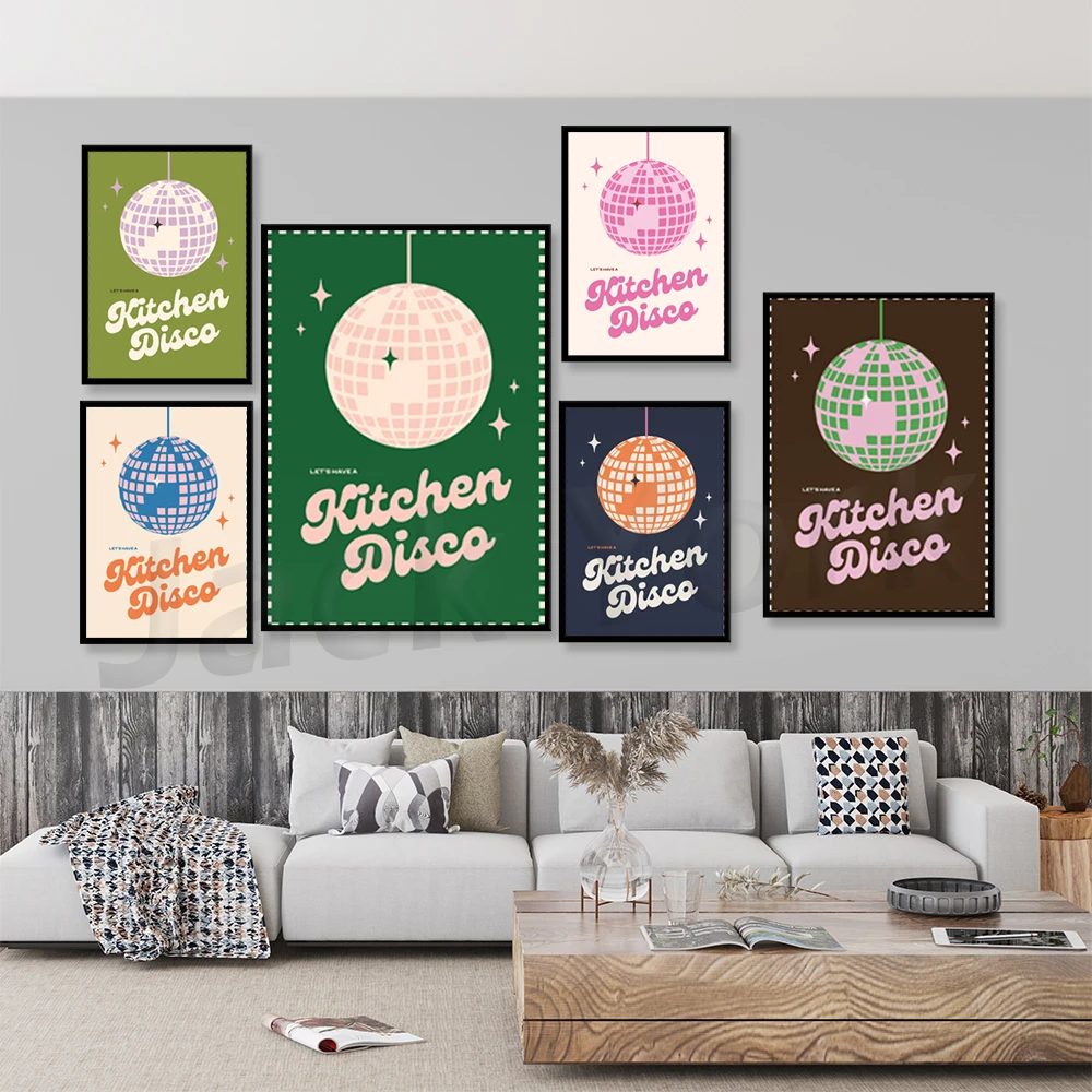 

Kitchen Disco Ball Art Print | 70s Funky Poster | Music Typography Quote | Mid Century | Room Decor | 60s Retro | Lyrics