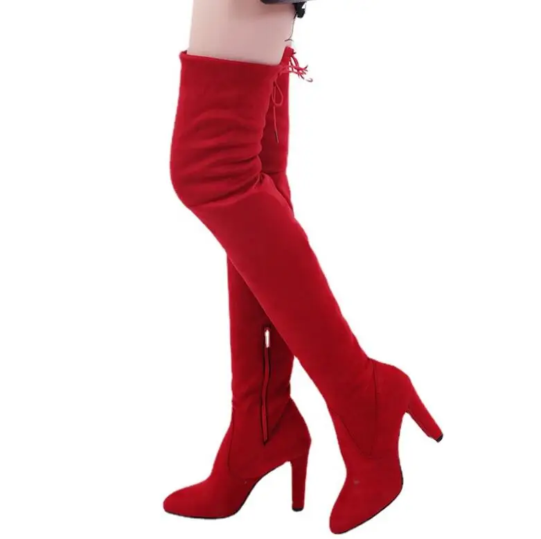 New Sexy Party Boots Fashion Suede Leather Shoes Women Over the Knee Heels Boots Stretch Autumn Winter High Boots boots Large si