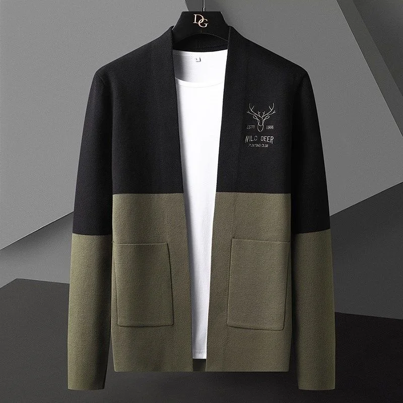 

2022 Fall Contrast Stitching Knitting Cardigan Men Long Sleeve Slim Sweater Cardigan Men Garment Coat Noel Kazak Heren Sweater