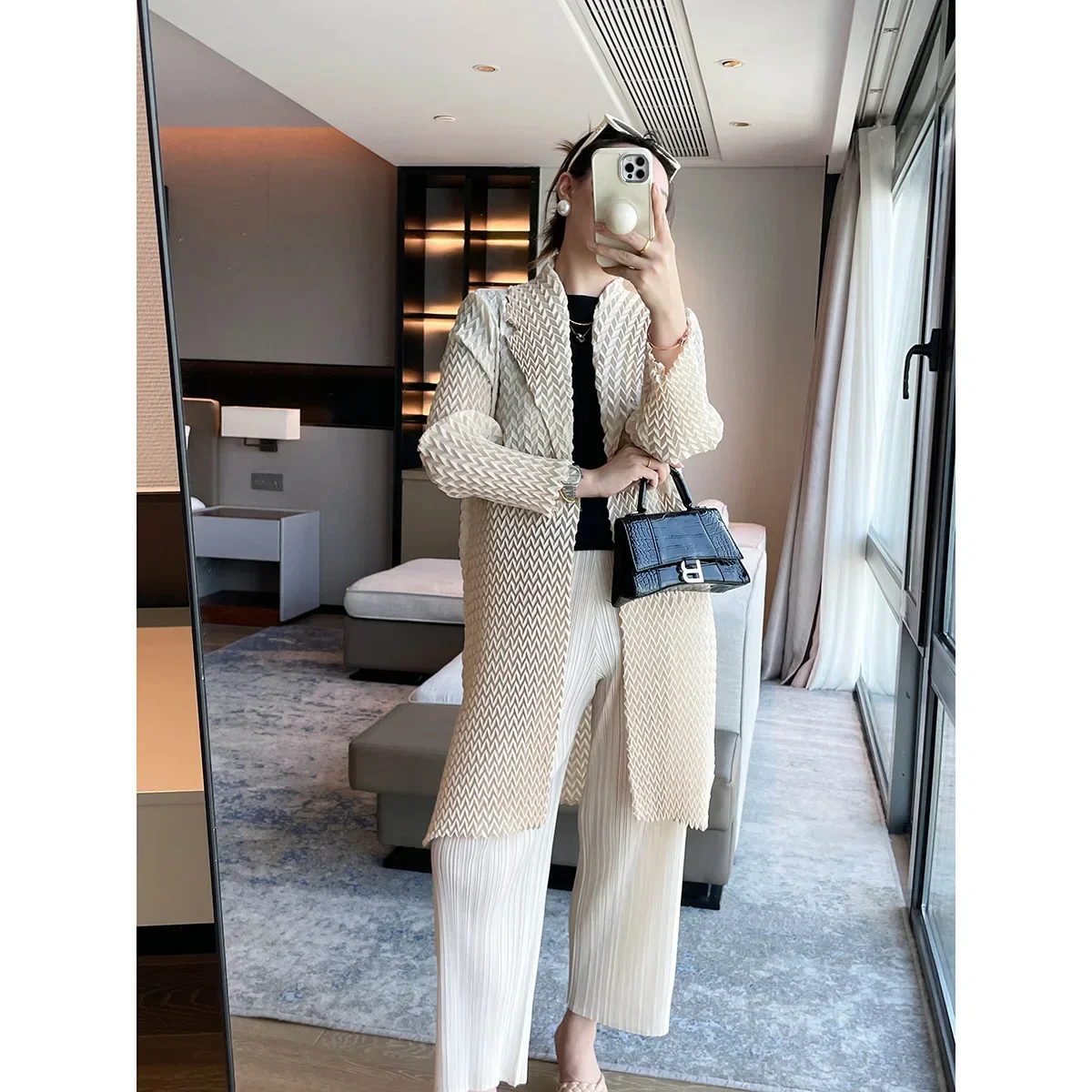 Женский плиссированный жакет тренчкот с лацканами модная универсальная длинная