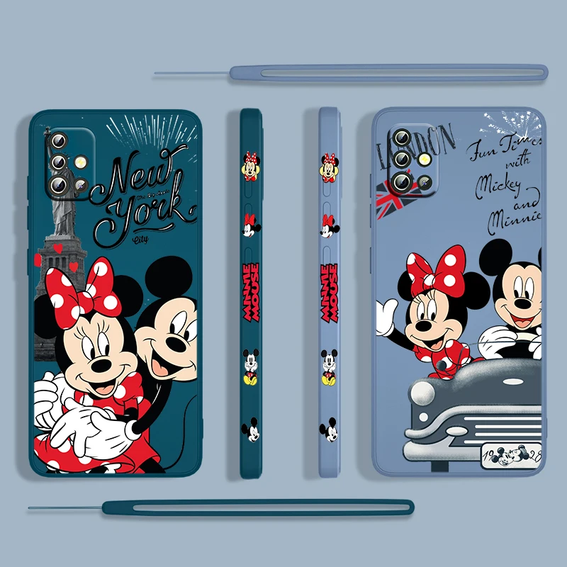 Disney Mickey Minnie Fashion For Samsung Galaxy A73 A53 A33 A52 A32 A22 A71 A51 A21S A03S A50 4G 5G Liquid Left Rope Phone Case