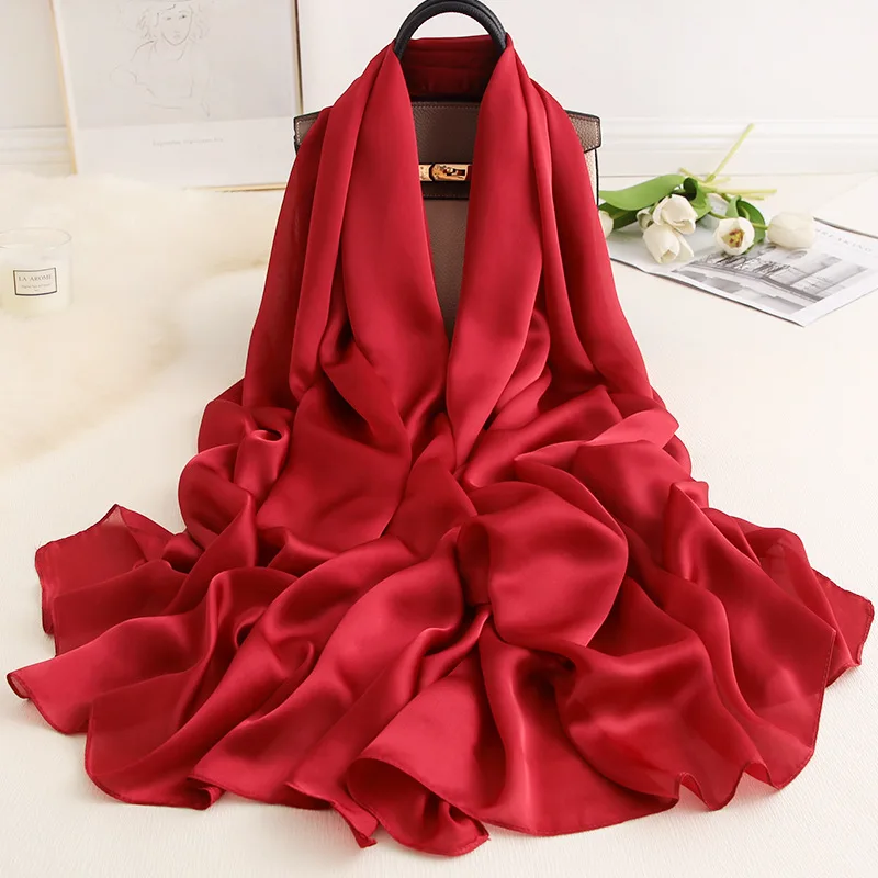

Long Silk Scarfs for Women 95*180cm Spring Autumn New Female Sweet Air Conditioner Shawl Solid Color Ladies Satin Scarf Foulard