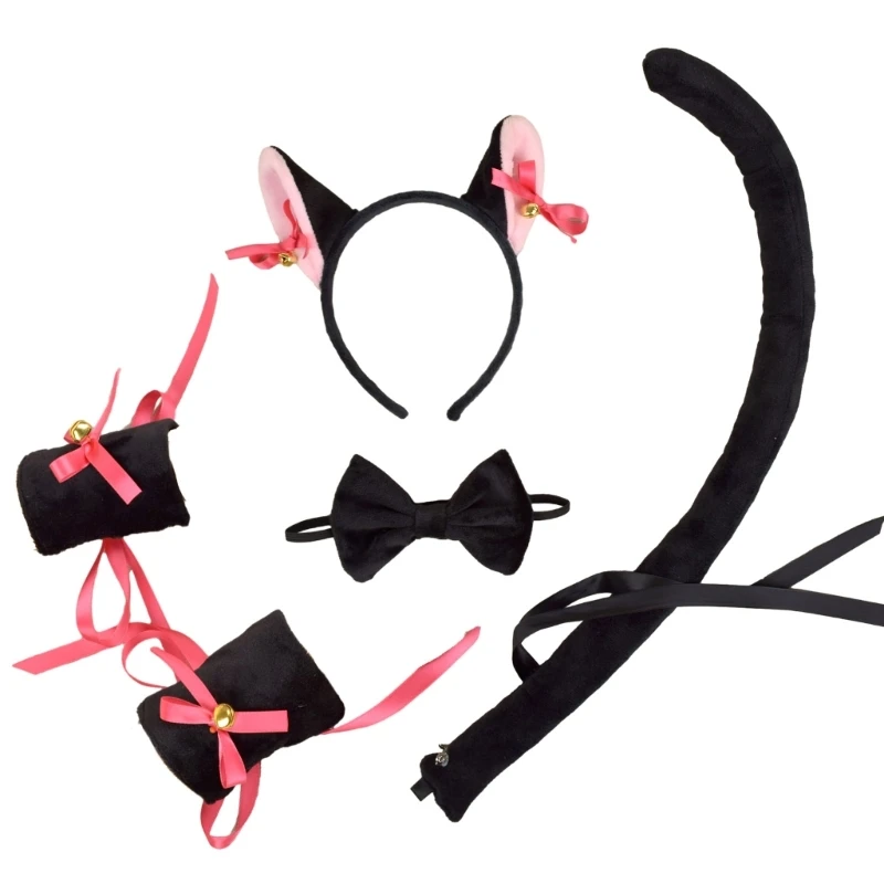 

Cat Costume Set Cat Ears Headband Tail Bowtie Oversleeve Animal Cosplay Prop