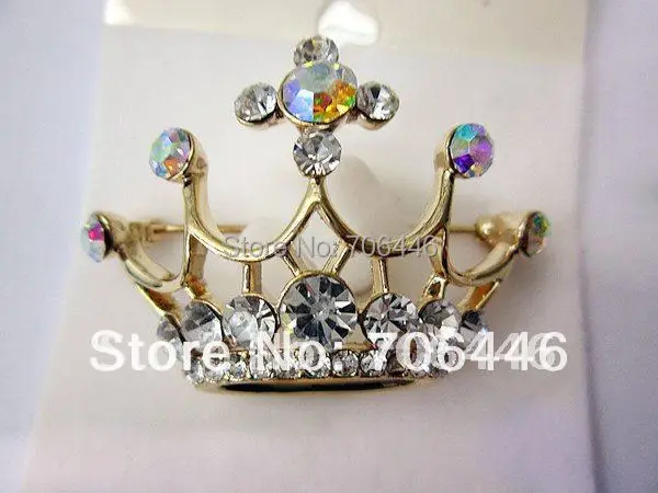 

Gold Tone Rhinestone Crystal Diamante Crown Pins Brooch