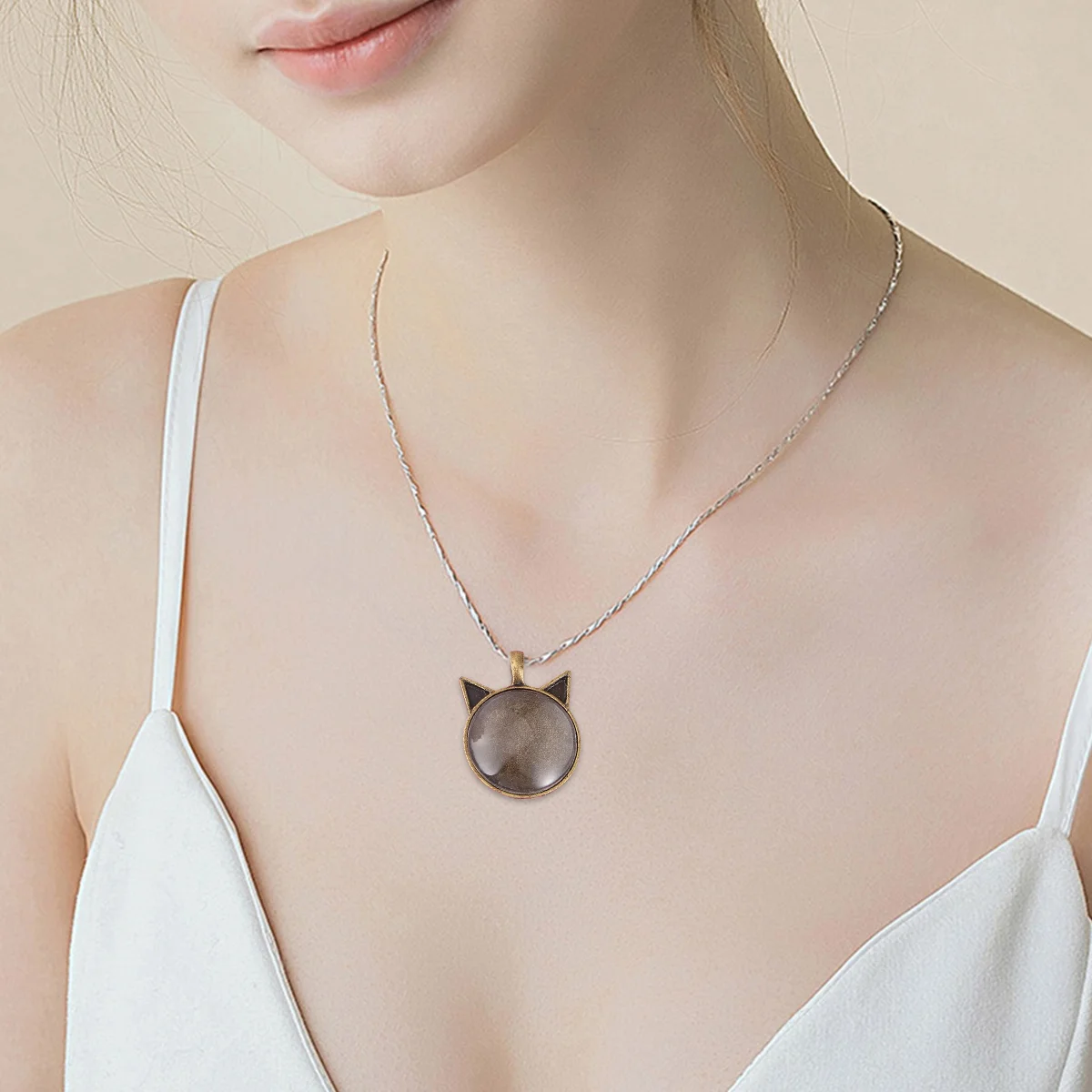 48 Pcs Round Cat Bottom Pendant Charm Alloy Necklace Sets Dome Pendants Necklaces