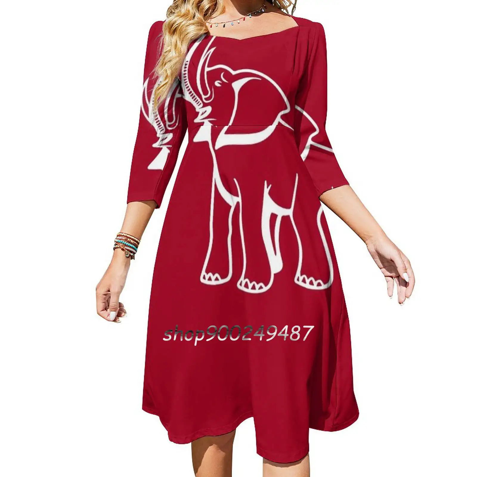 

Платье с квадратным вырезом и принтом слона