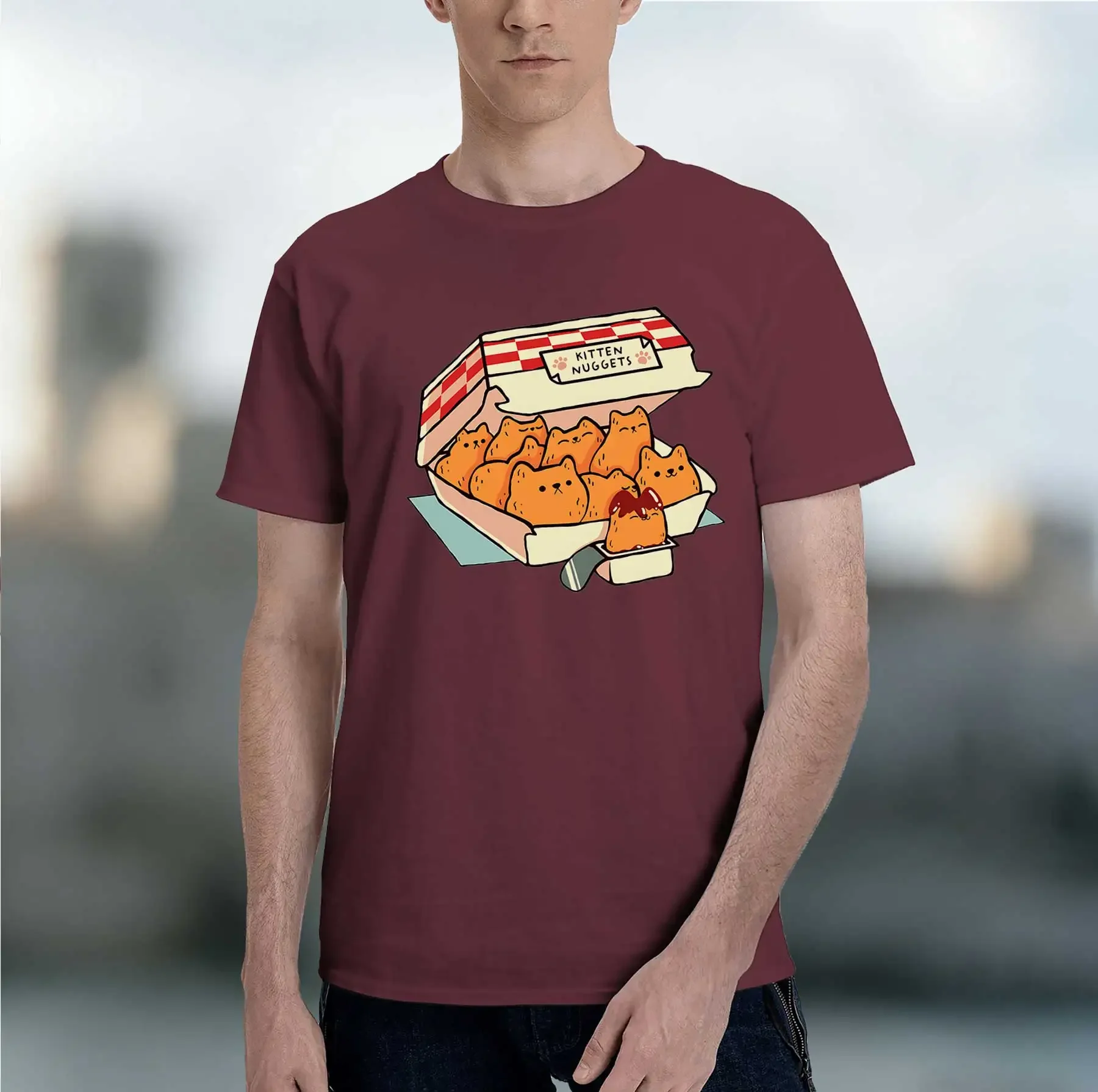 Футболка Kitten Nuggets Fast Food Cat от Tobe Fonseca 2026, новая модная модель, хит продаж, с ретро-принтом, забавным узором, круглым вырезом, из плотной ткани (art.: 3920d98a64166) - 3920d98a64166