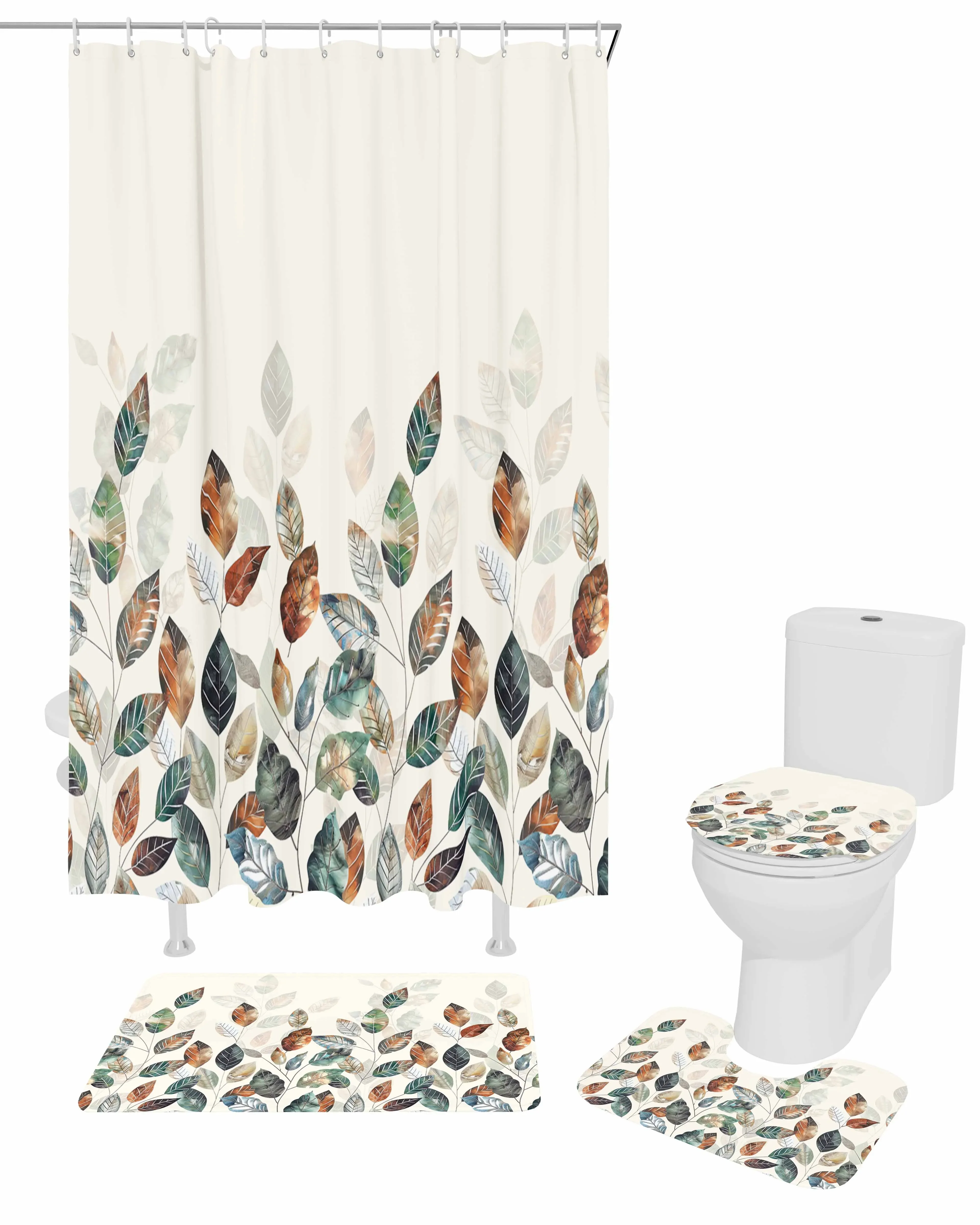 Занавеска для душа из полиэстера с принтом синего зеленого и желтого растений