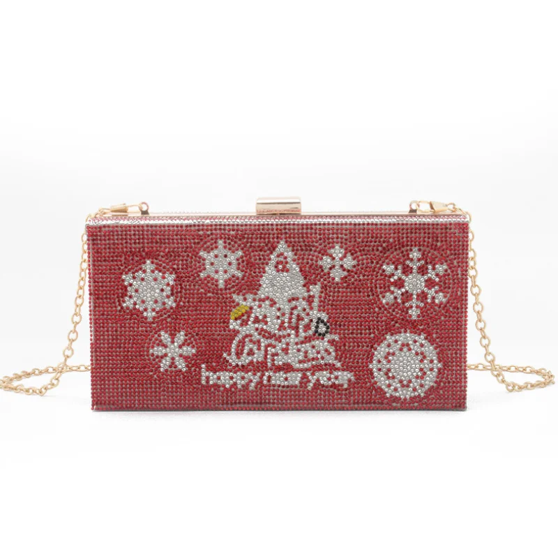 

New Popular Women Bags Christmas Tree Diamond Inlaid Small Square Bag Dinner Bag Hand Messenger Chain Bag